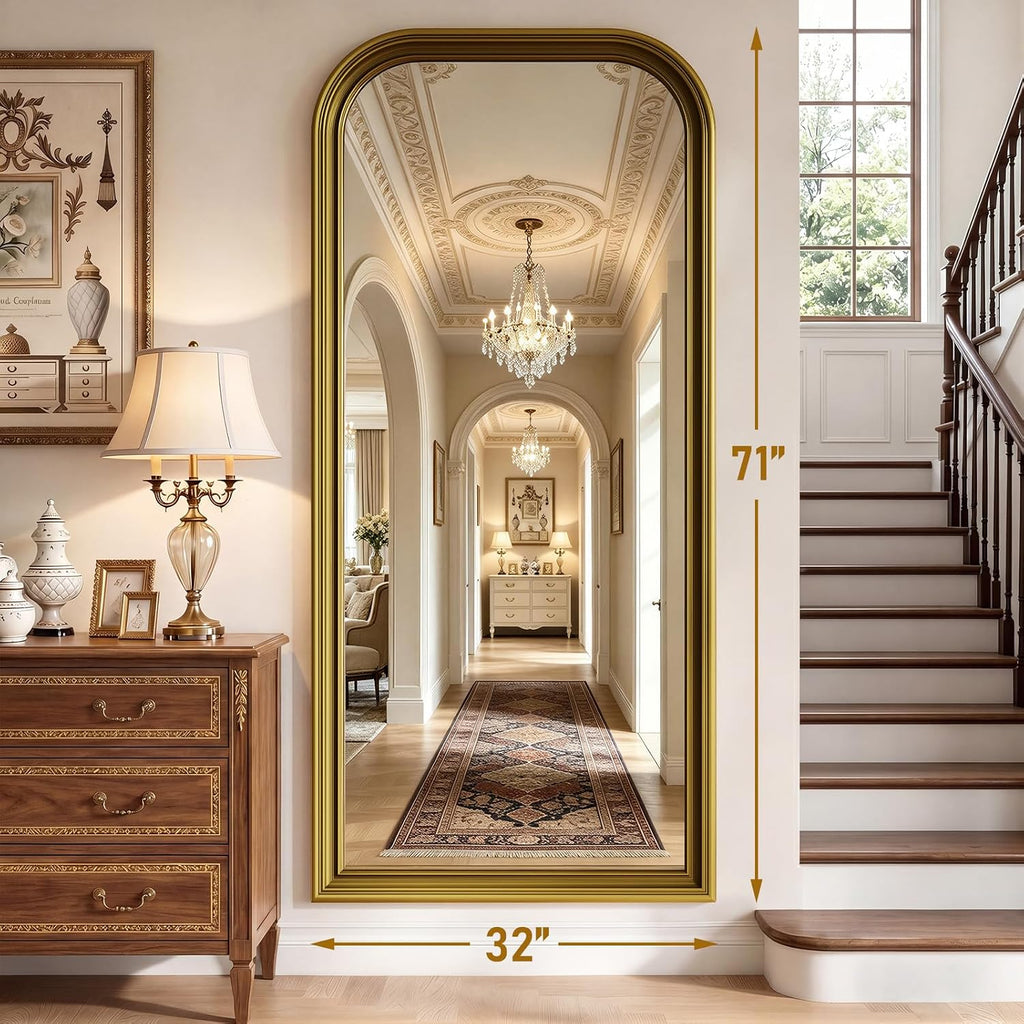 71"x32" Full Length Mirror with Stand, Arched PU Frame