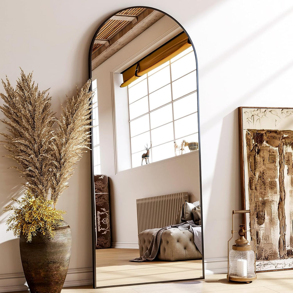 XRAMFY 24x68 Black Arched Full Length Mirror Floor Mirror with Metal Frame
