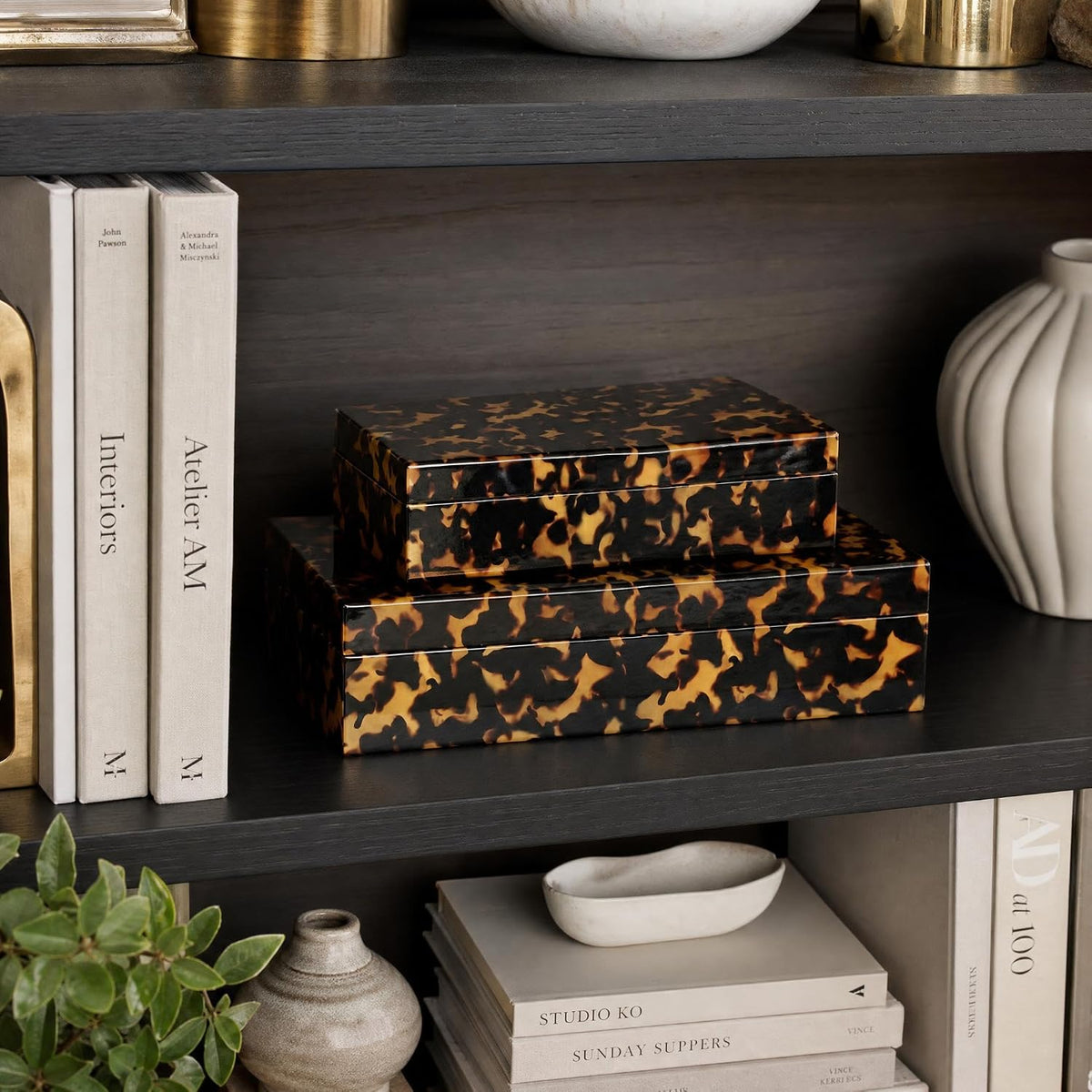 ZICOTO Decorative Storage Boxes - Set of 2 Tortoise Shell Organizer Boxes