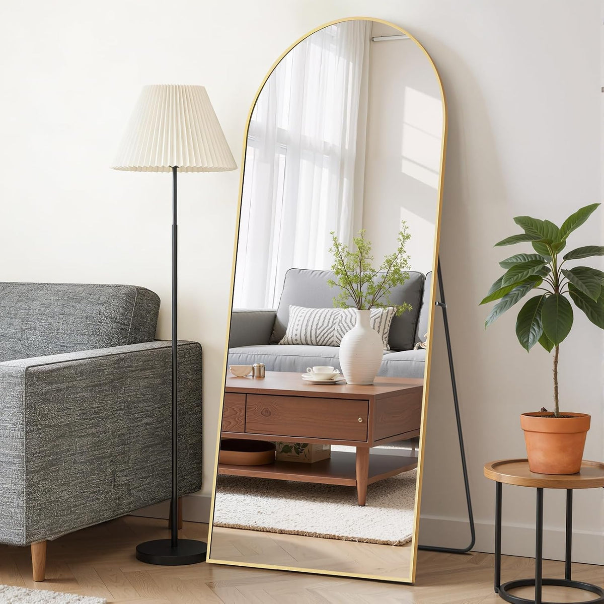 Mirror Full Length 64"x21", Arched Full Body Floor Mirrors with Stand