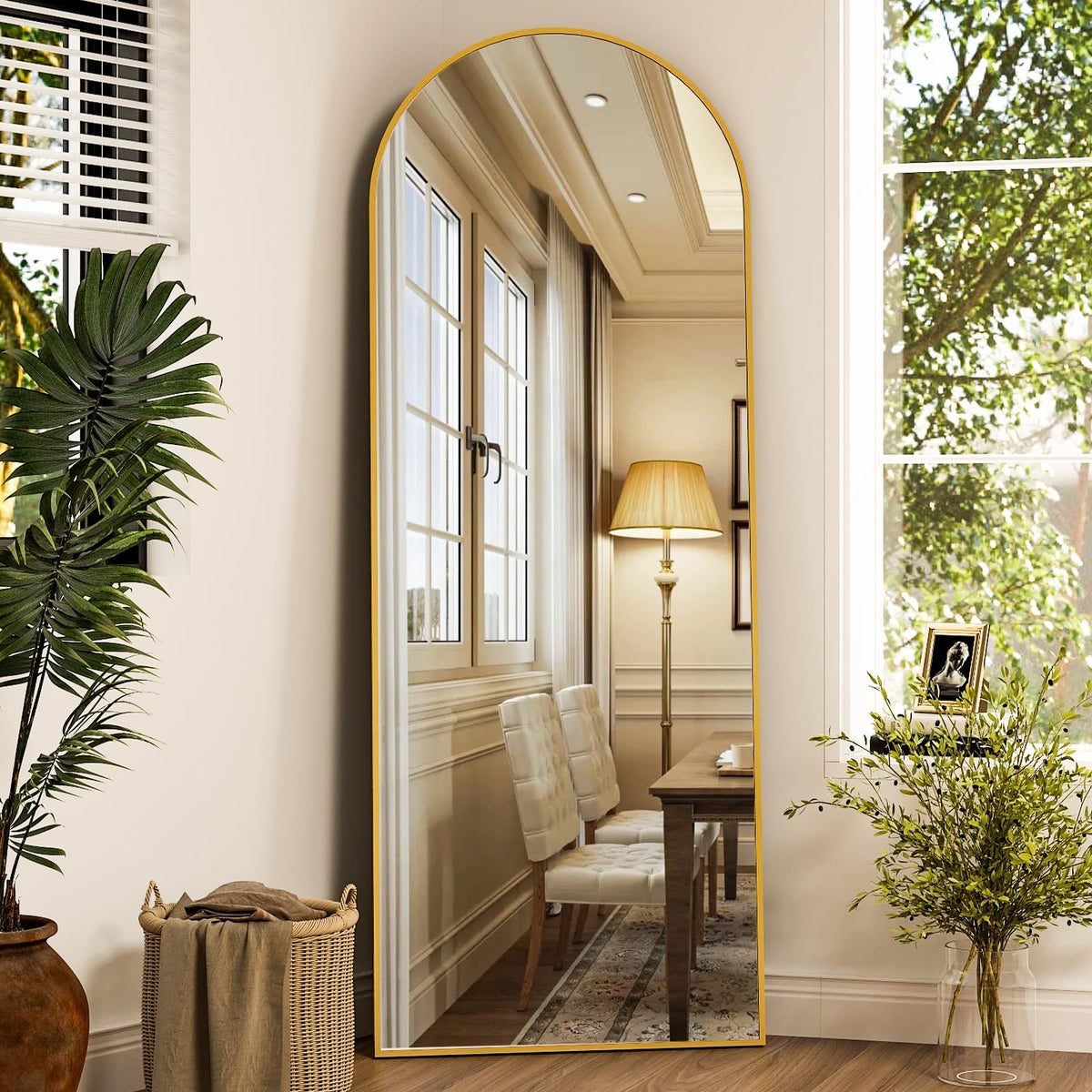 XRAMFY 24x68 Black Arched Full Length Mirror Floor Mirror with Metal Frame