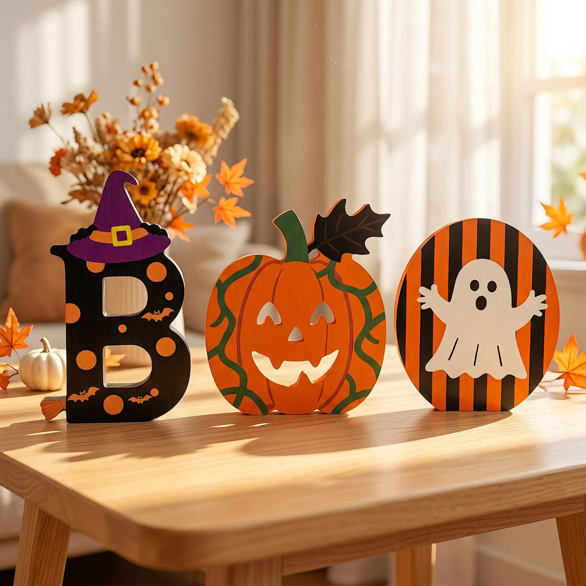 BOO Signs Halloween Tiered Tray Decor, Halloween Table Decorations Indoor