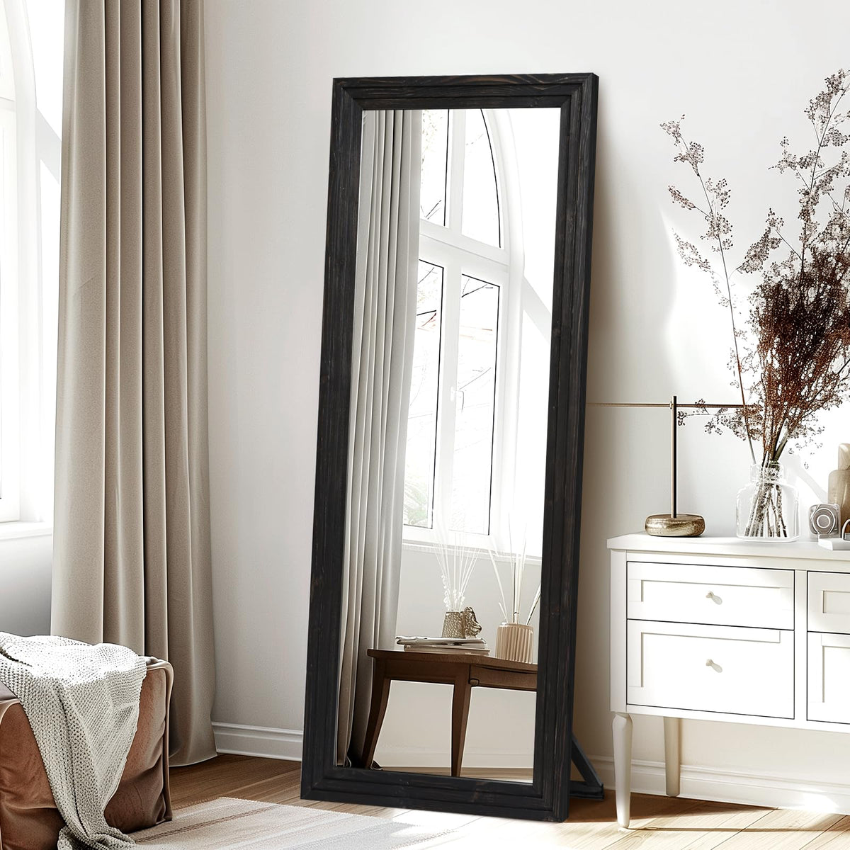 Full Length Mirror, 65 x 24 Inch Solid Wood Floor Mirror, Wood