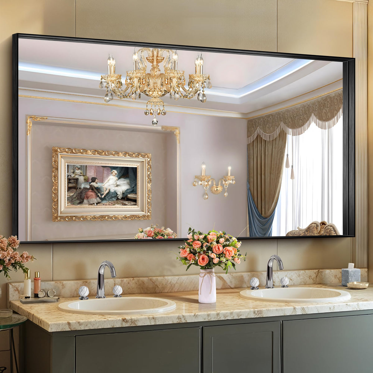 CIRCUMI Arched Wall Mirror, 36"x48" Black Arched Mirror for Bathroom