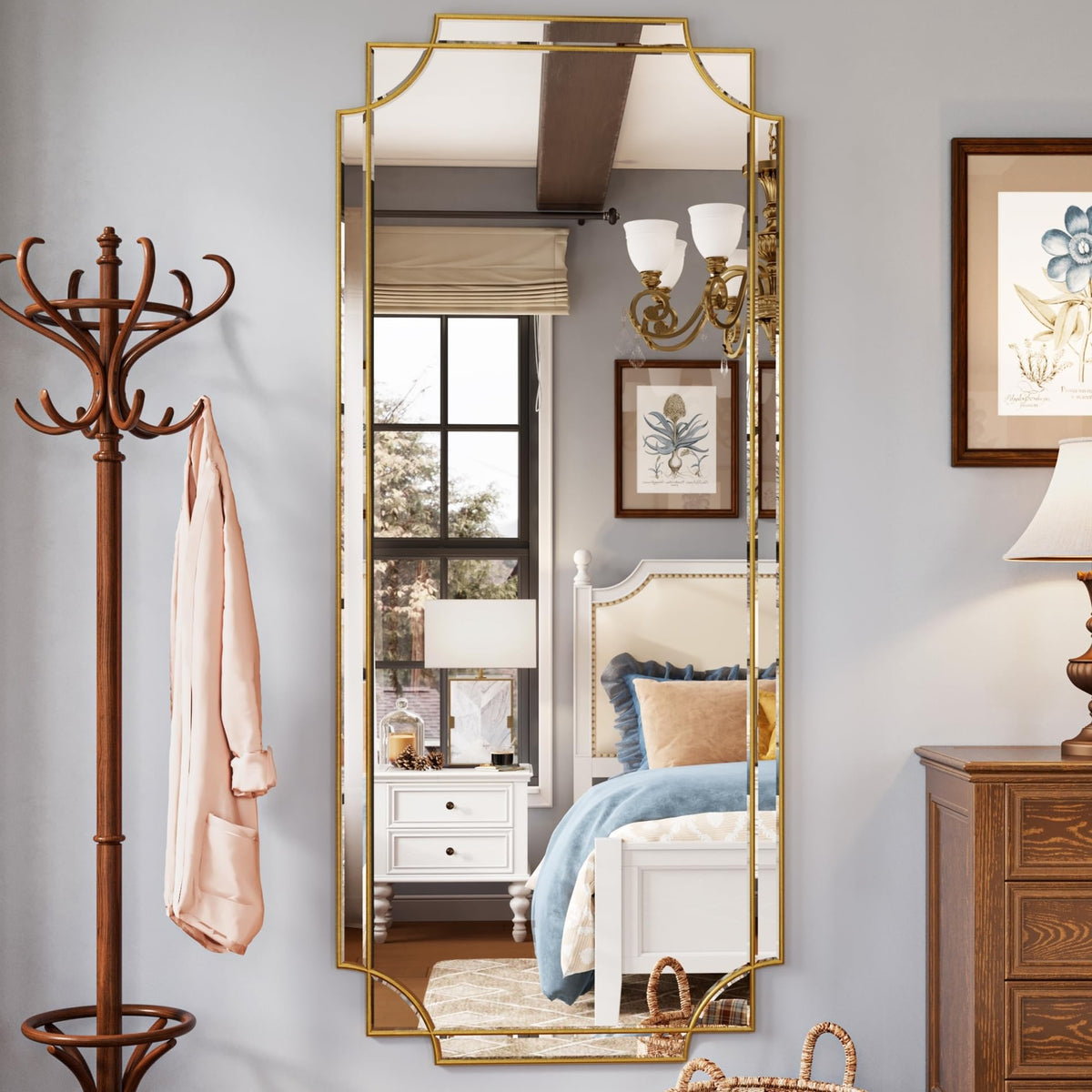 Kelly Miller 24"x48" Gold Foil Scalloped Edge Decorative Vanity Wall Mirror
