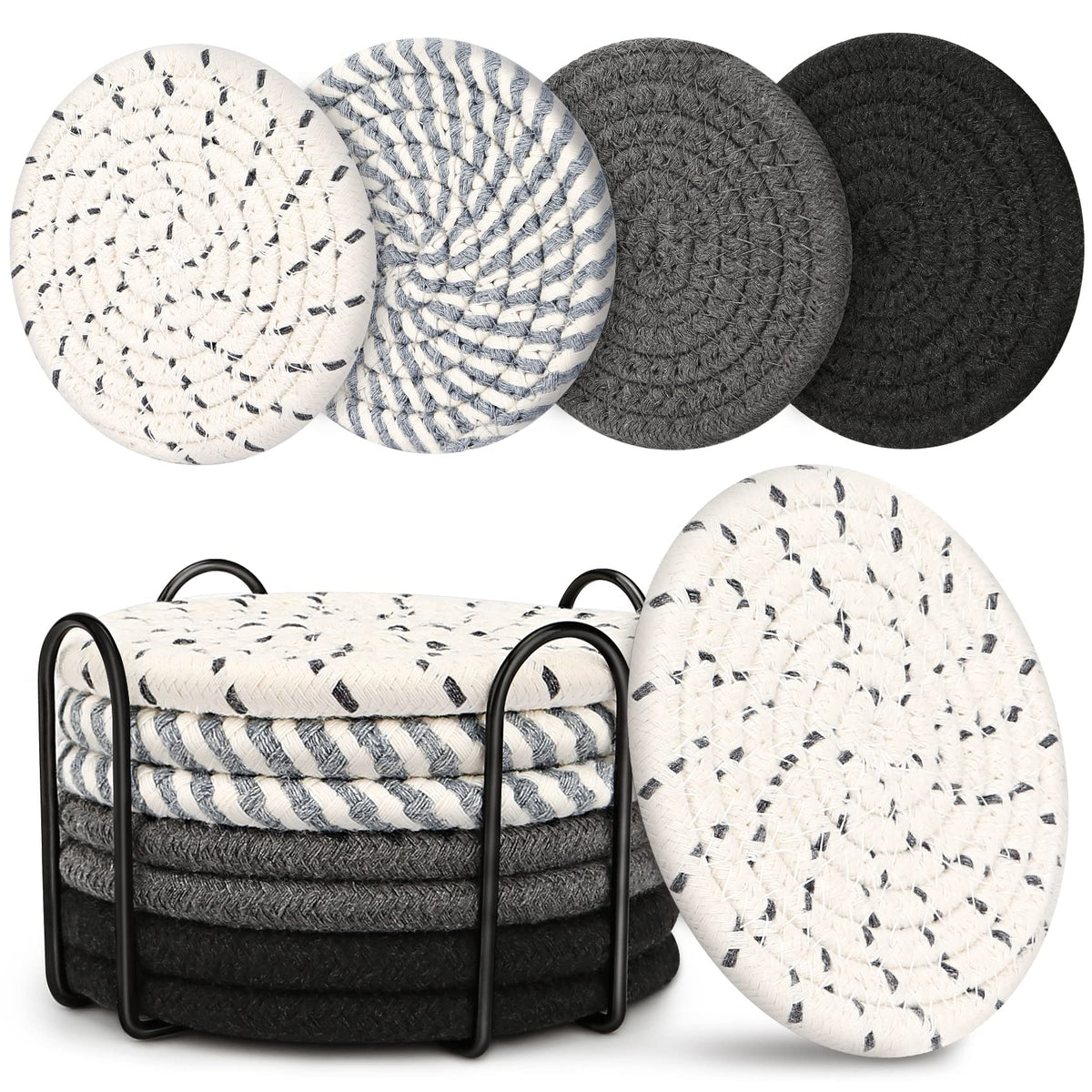 Coasters for Drinks, Coasters Set of 4 - Color, 8 Pack Coaster Set, Boho Coaster with Holder, Coffee Table Decor, Living Room Decor, Kitchen Table Decor