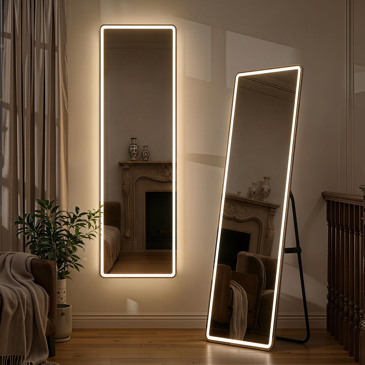 Full Length Mirror with Lights, 71" x 26" LED Floor Mirror, Full Body Dressing Standing Mirrors with Dimming & 3 Color Lighting, Hanging Mounted Mirrors for Living Room Bedroom Cloakroom