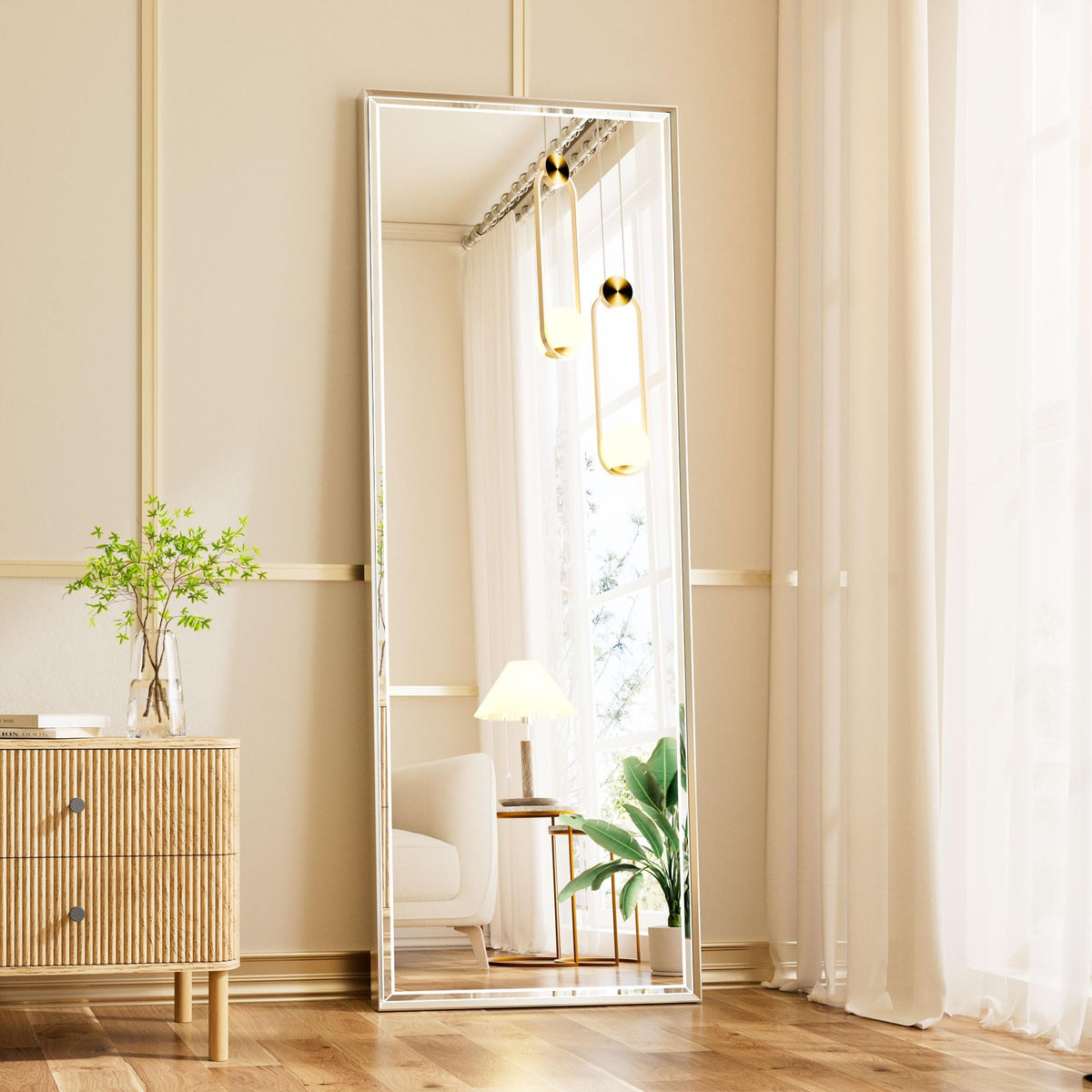 Brushed Nickel Bathroom Mirror, 24x32 Inch Beveled Framed Bathroom Mirror Anti-Rust, Brushed Nickel Metal Frame Bathroom Vanity Mirror for Wall, Vertical/Horizontal Wall-Mounted Mirrors