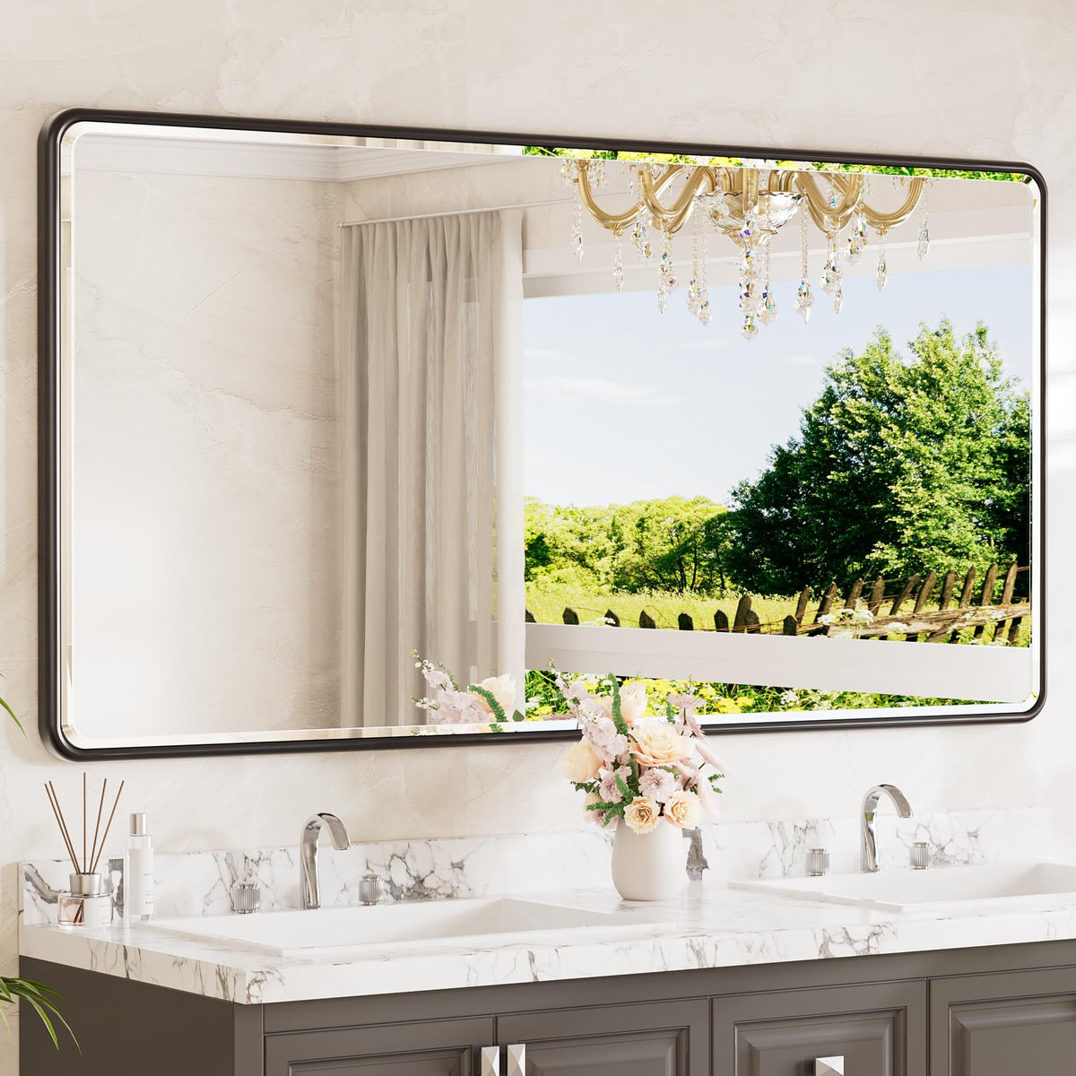 TETOTE Brushed Nickel Mirror 20 x 30 Beveled Edge Tempered Glass, Rounded Corner Rectangle Bathroom Mirror for Over Sink for Modern Bathroom, Living Room, Bedroom, Entryway