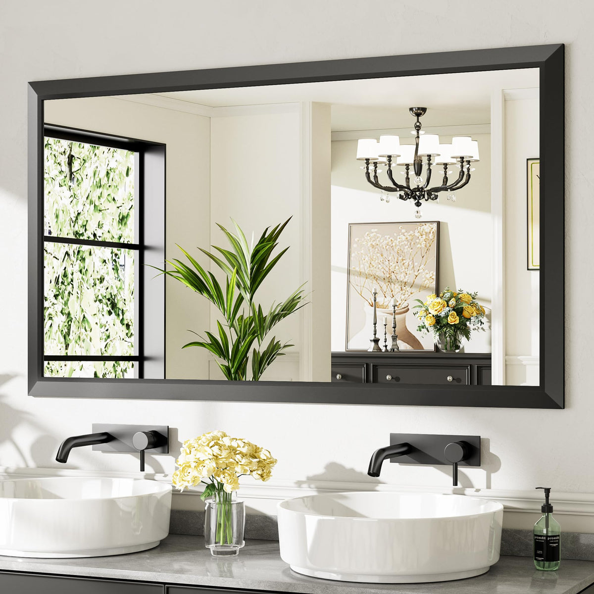 Briivue Black Metal Framed Bathroom Wall Mirror, 40x30 Inch