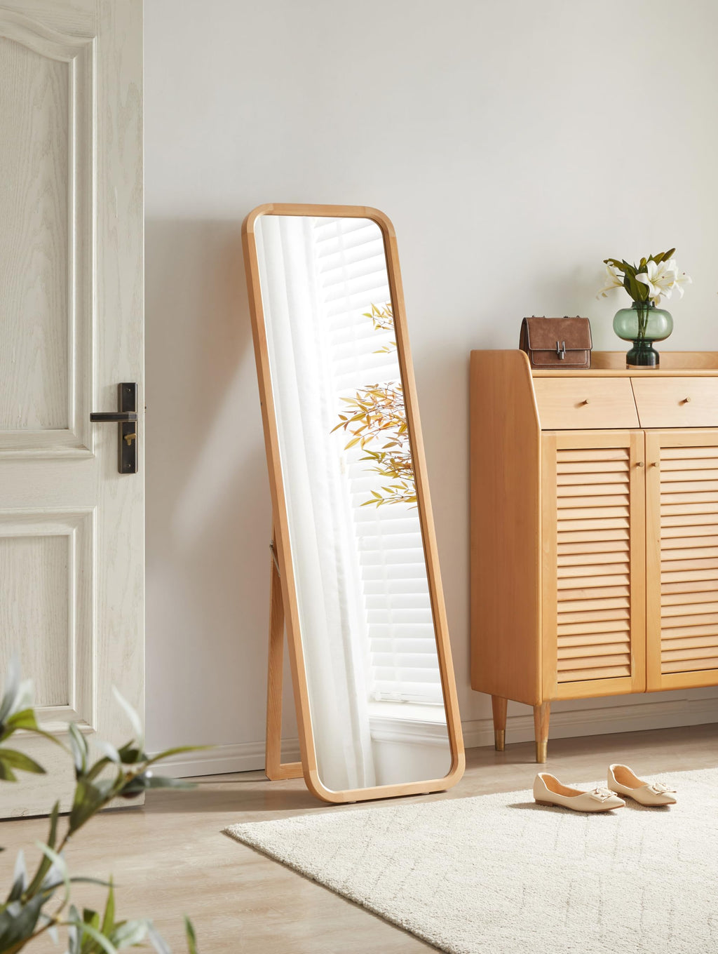 KEIKI Freestanding Floor Mirror with Stand, 2-in-1 Wall Mounted Dressing Mirror, Full Length Body Mirror for Bedroom Living Room, Walnut