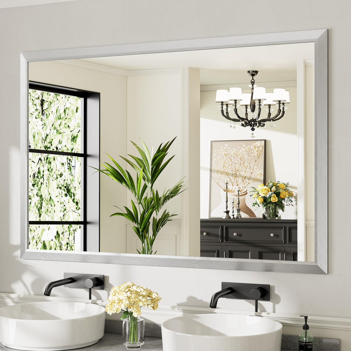 Briivue Black Metal Framed Bathroom Wall Mirror, 40x30 Inch