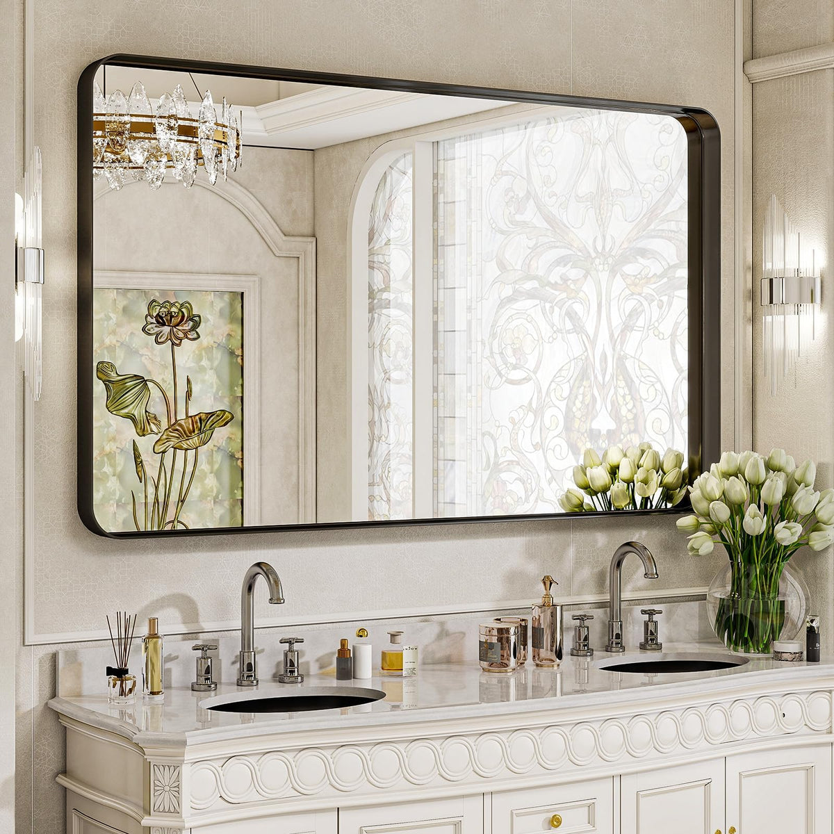 VooBang Bathroom Mirror 30"x48", Black Gorgeous Deep Frame Wall Mirror