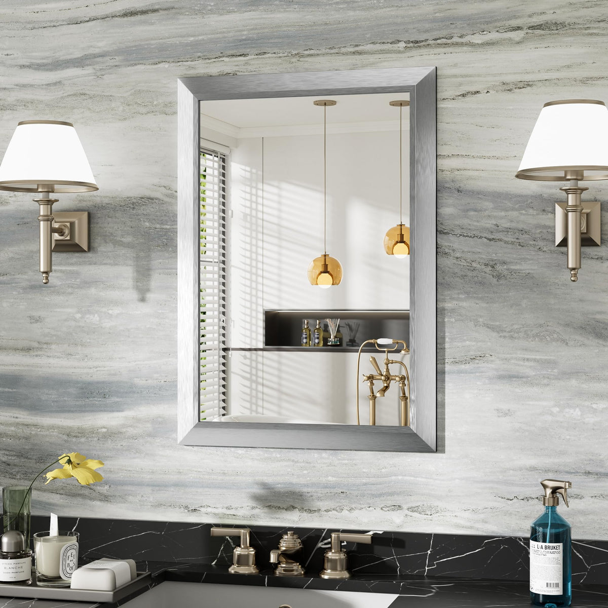 Briivue Black Metal Framed Bathroom Wall Mirror, 40x30 Inch