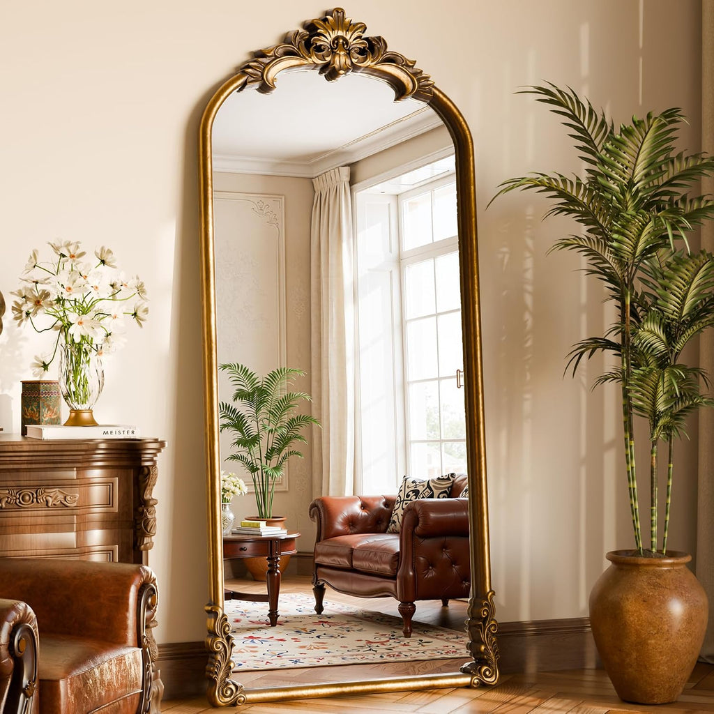 71"x32" Bronze Vintage Arched Full Length Mirror with Carved