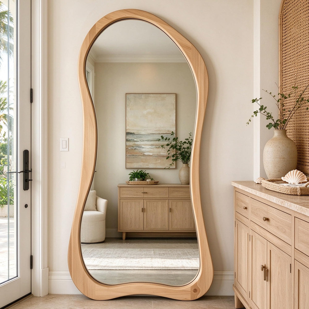 71"x33.5" Wavy Full Length Mirror with 3-Layer Solid Wood Frame