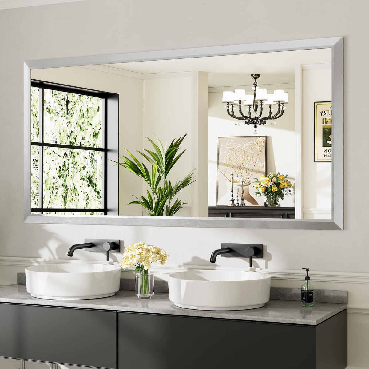 Briivue Black Metal Framed Bathroom Wall Mirror, 40x30 Inch