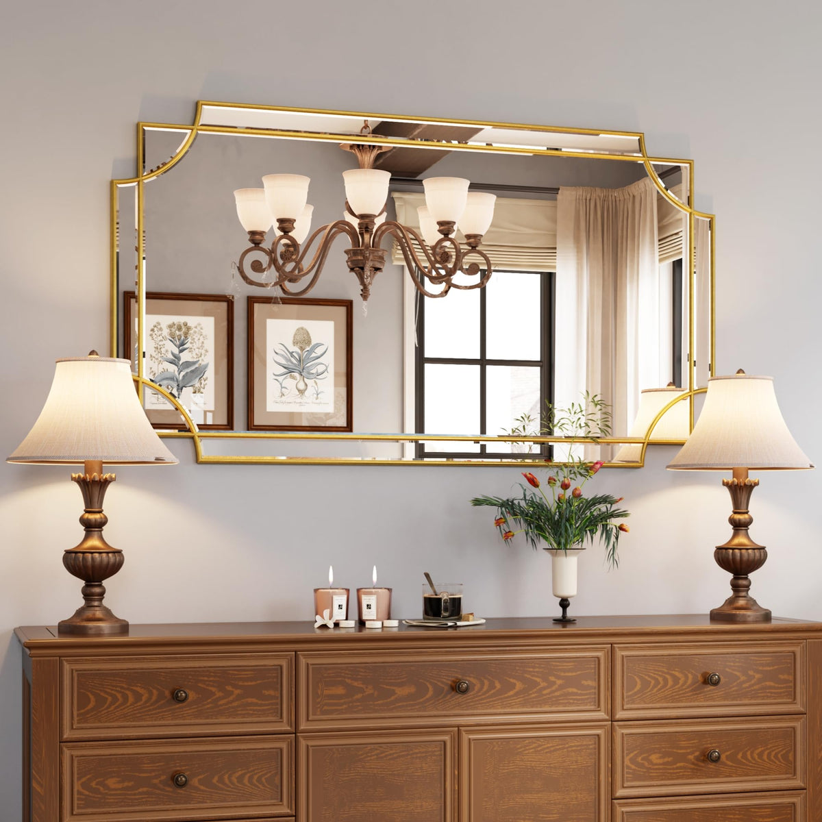 Kelly Miller 24"x48" Gold Foil Scalloped Edge Decorative Vanity Wall Mirror