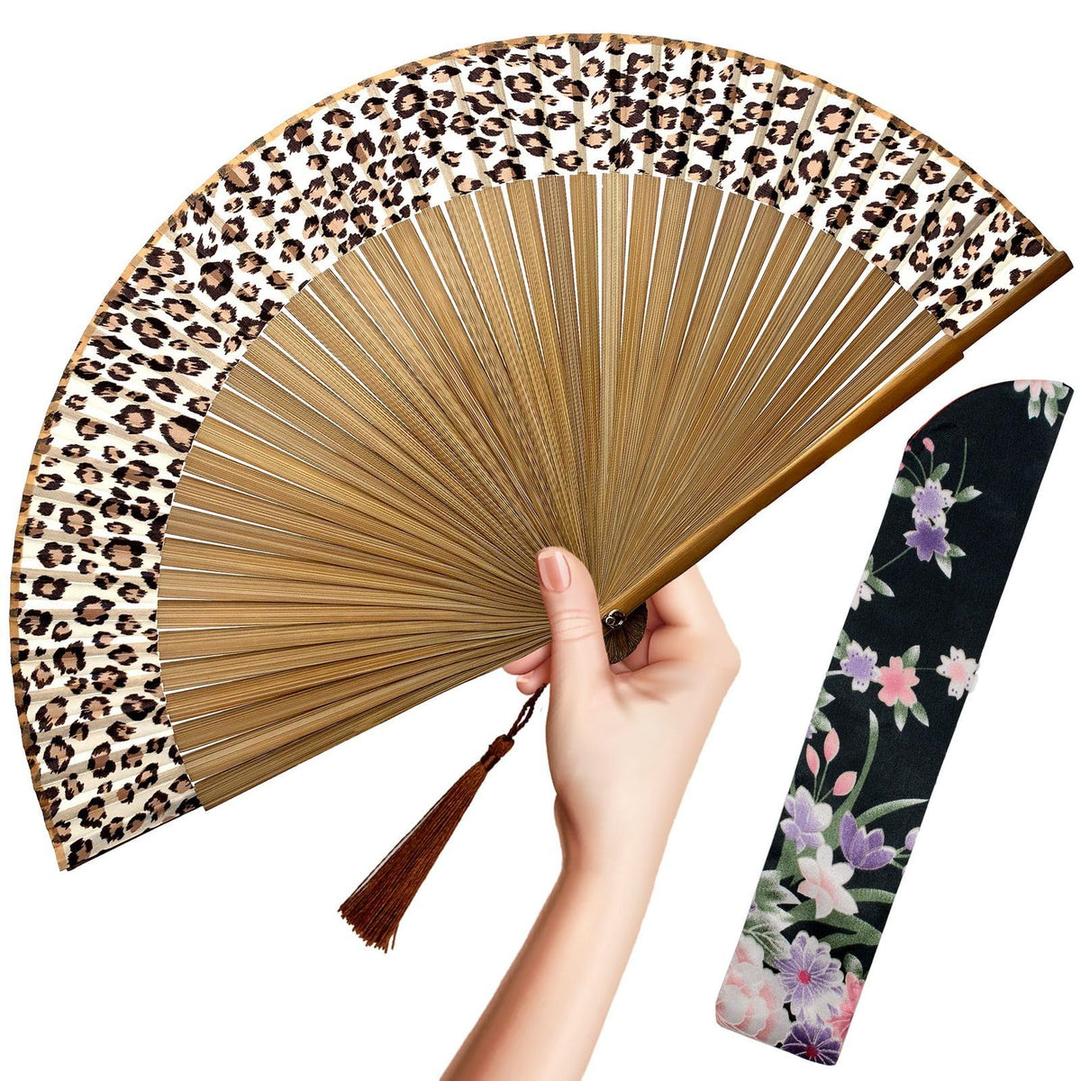 OMyTea Hand Fan Foldable for Women, Japanese Chinese Fan, Solid Black