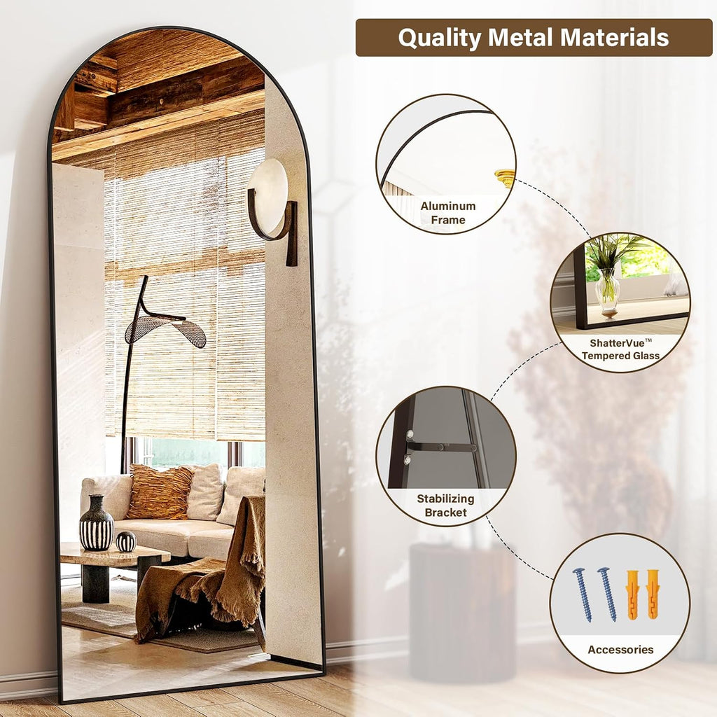 XRAMFY 24x68 Black Arched Full Length Mirror Floor Mirror with Metal Frame