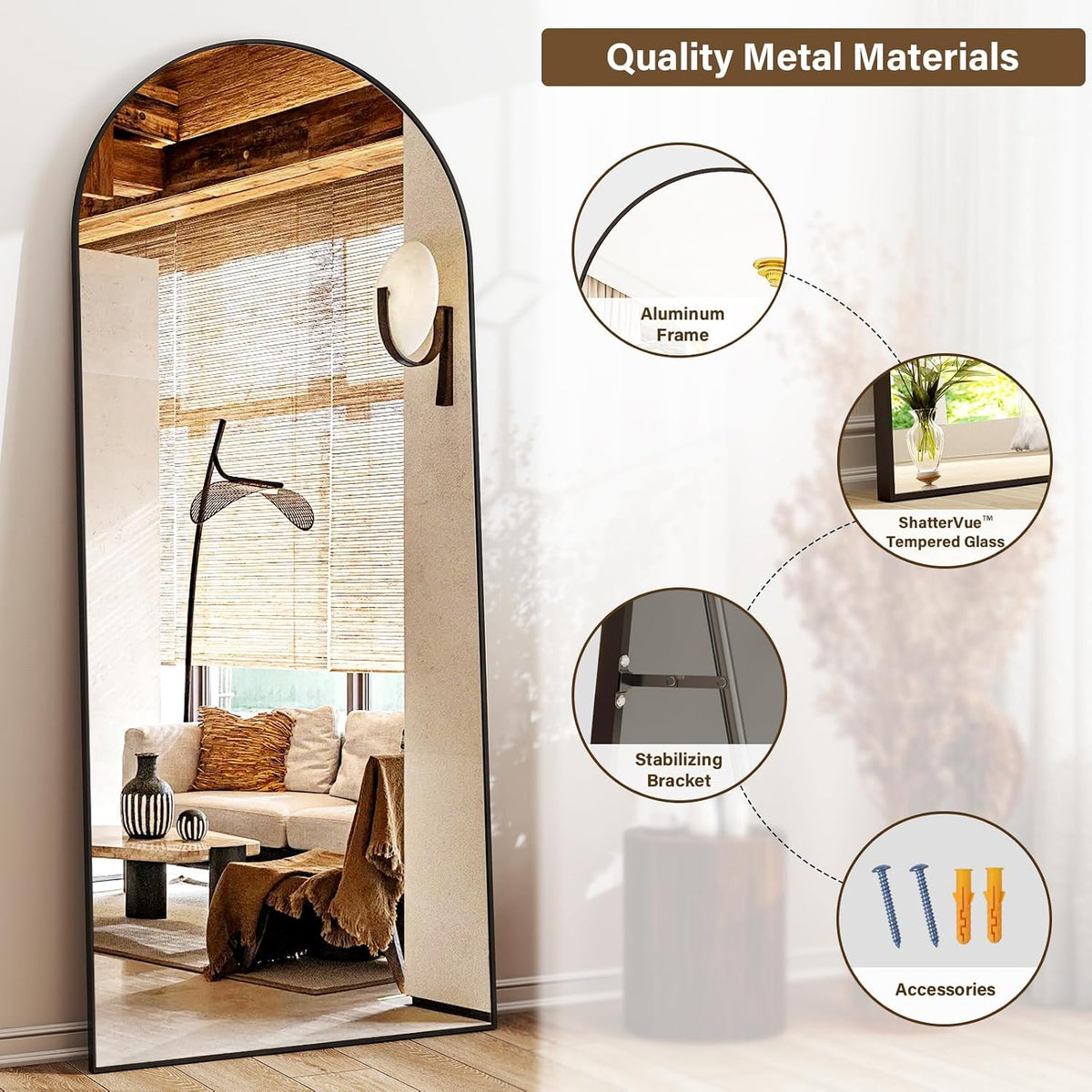 XRAMFY 24x68 Black Arched Full Length Mirror Floor Mirror with Metal Frame