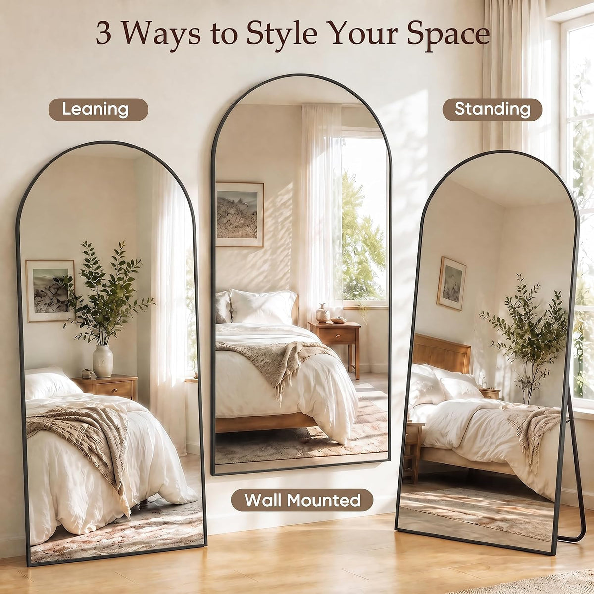 76"x34" Arched Full Length Mirror, Large Floor Mirror, Black