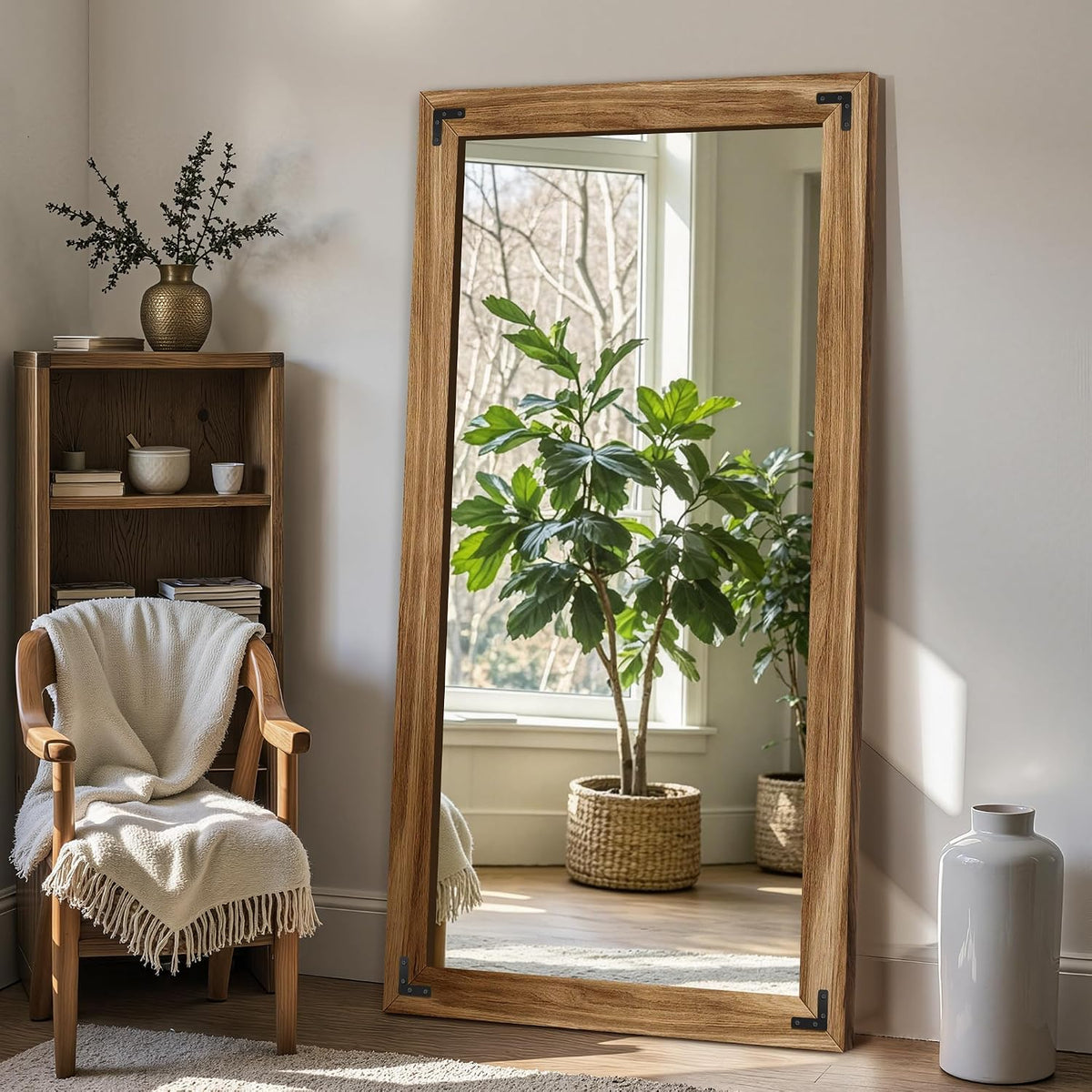 FICTOR Full Length Mirror, 30" x 55" Wooden Floor Mirror for Wall