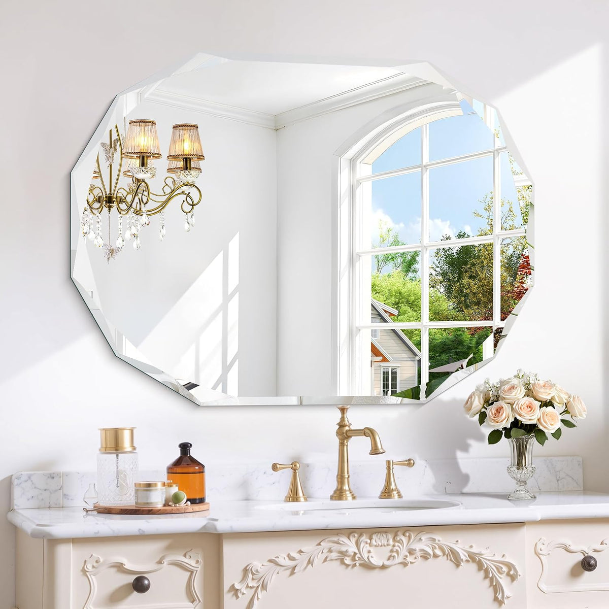 GLASHOM Frameless Bathroom Mirror, 30x40 inch Frameless Wall Mirrors Beveled Edge Wall Mounted, Oval Mirror for Bathroom, Living Room, Over Sink, Entryway Mirror Horizontal or Vertical