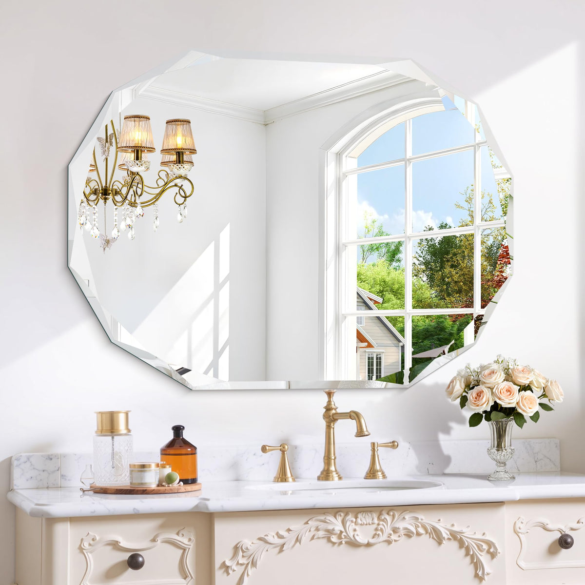 GLASHOM Frameless Bathroom Mirror, 30x40 inch Frameless Wall Mirrors Beveled Edge Wall Mounted, Oval Mirror for Bathroom, Living Room, Over Sink, Entryway Mirror Horizontal or Vertical