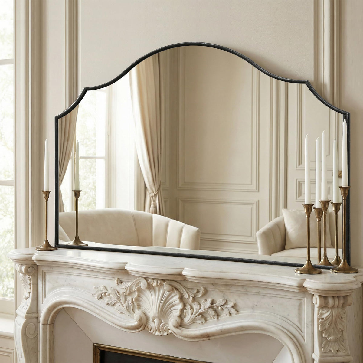Besdomus Gold Scalloped Wall Mirror: 40"x29" Large Wooden Bathroom Mirror