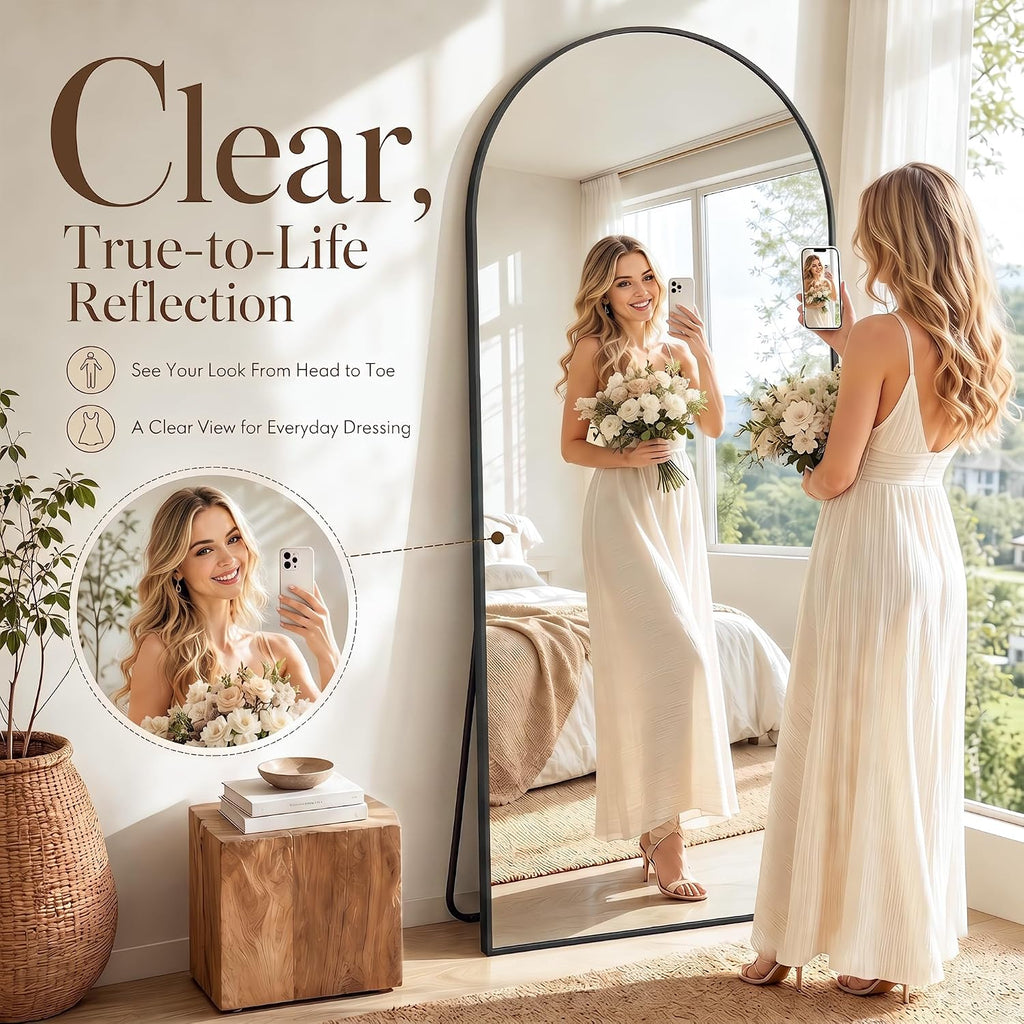 76"x34" Arched Full Length Mirror, Large Floor Mirror, Black