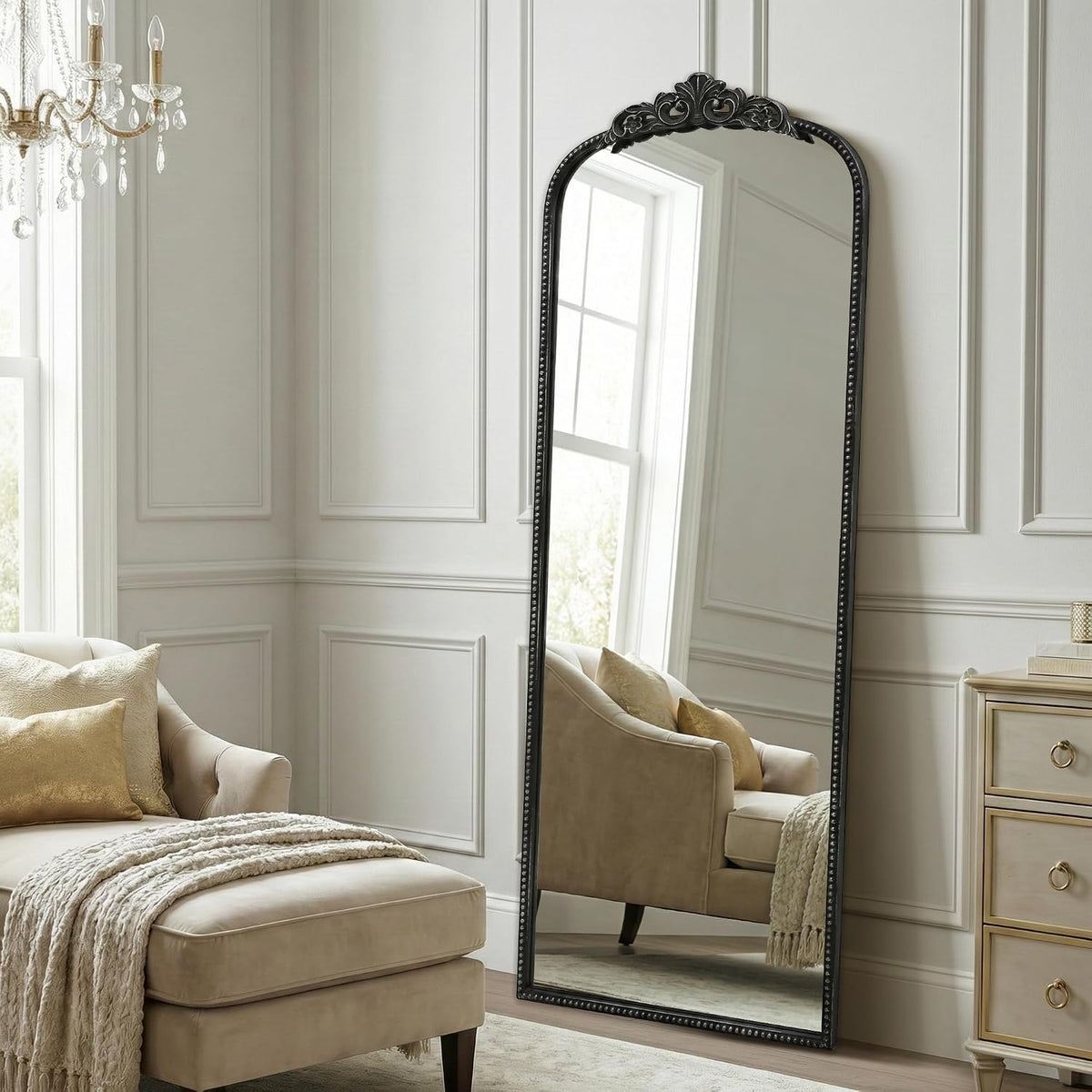 Micasso Black Full Length Mirror: 21''x56'' Baroque Vintage Floor Mirror