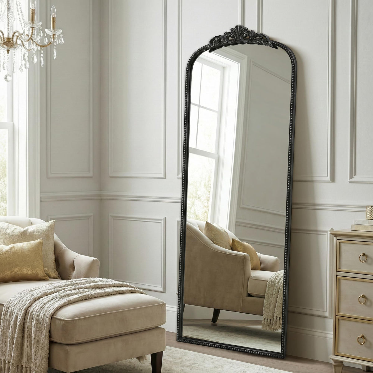 Micasso Black Full Length Mirror: 21''x56'' Baroque Vintage Floor Mirror