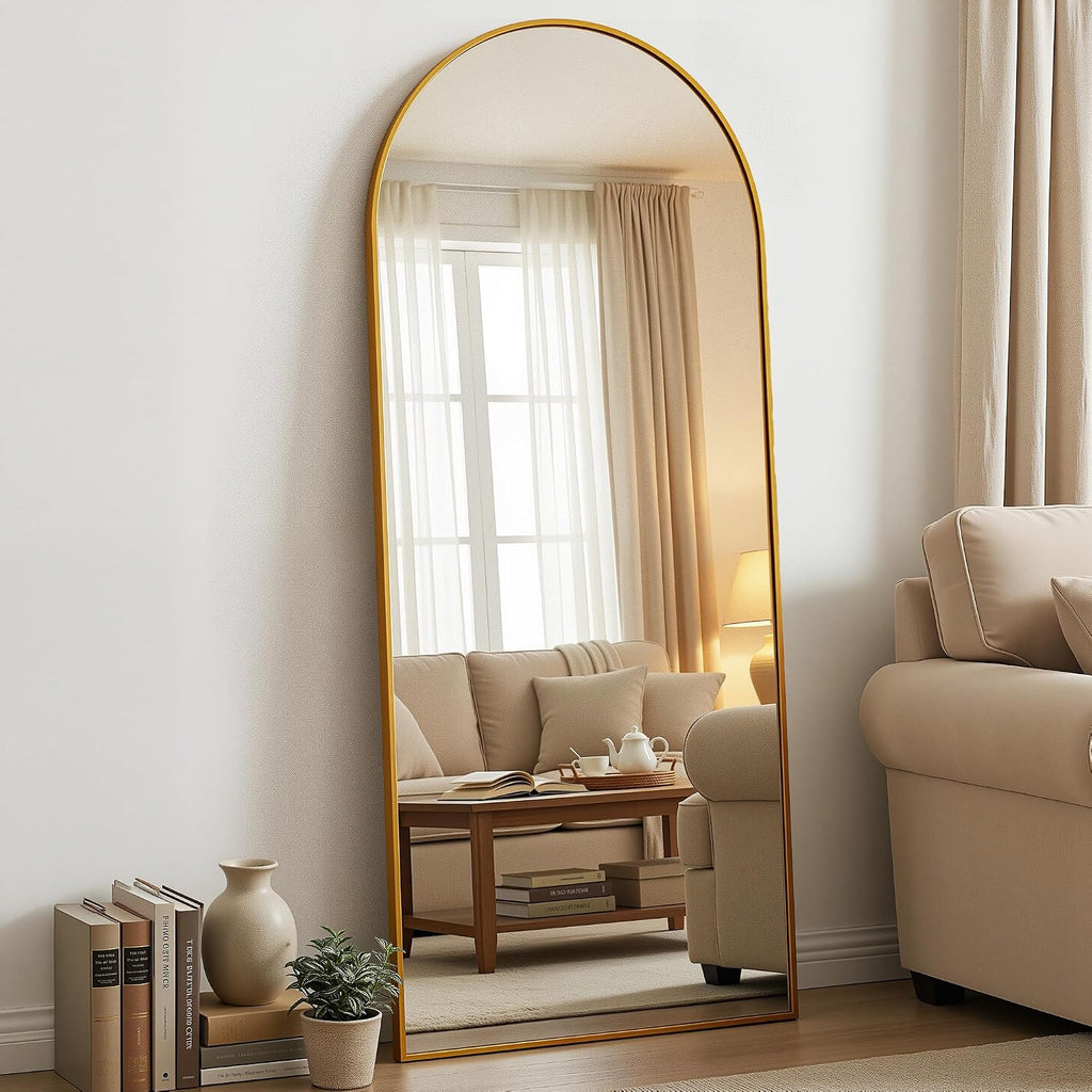 Antok 58" x 20" Arched Full Length Floor Mirror, Aluminum Frame, Black