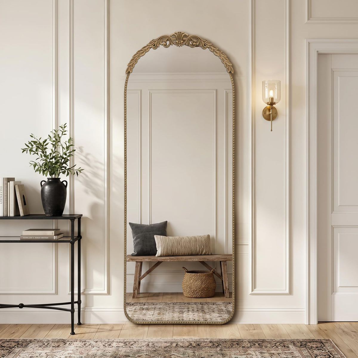 Besdomus Gold Full Length Mirror: 19"x53" Vintage Ornate Floor Mirror