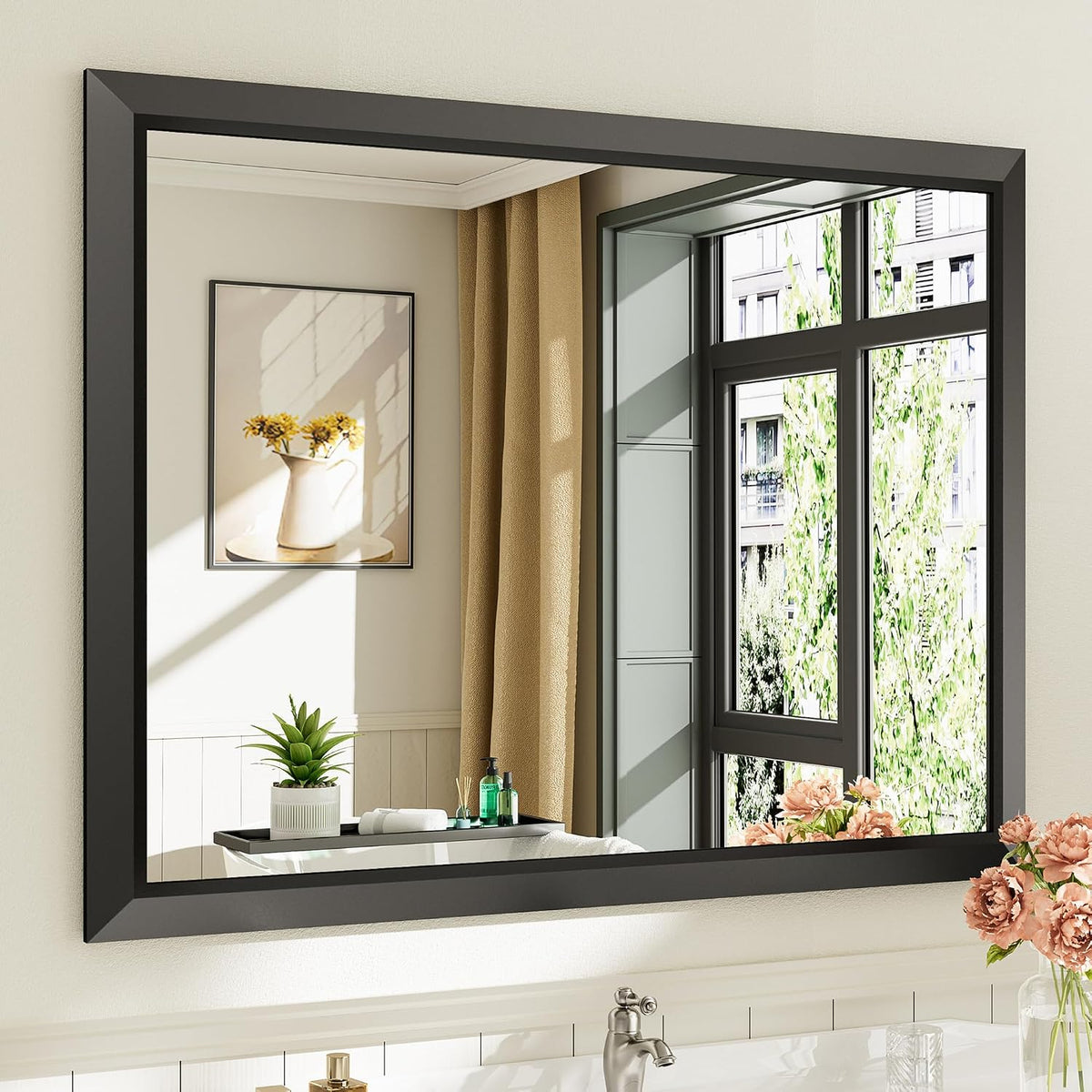 Briivue Black Metal Framed Bathroom Wall Mirror, 40x30 Inch