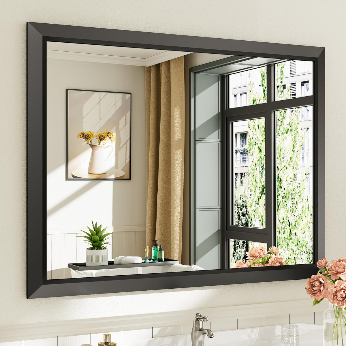 Briivue Black Metal Framed Bathroom Wall Mirror, 40x30 Inch