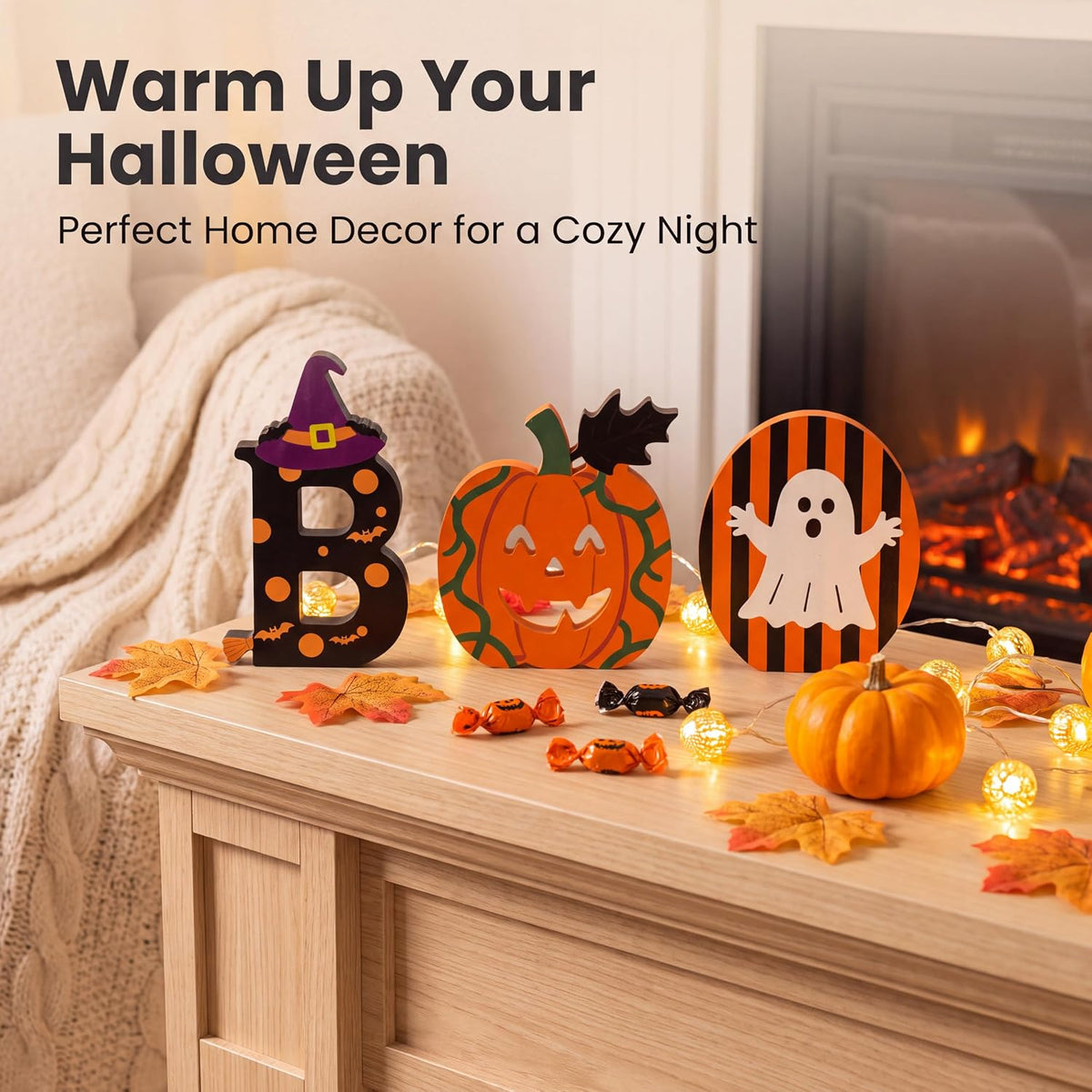 BOO Signs Halloween Tiered Tray Decor, Halloween Table Decorations Indoor