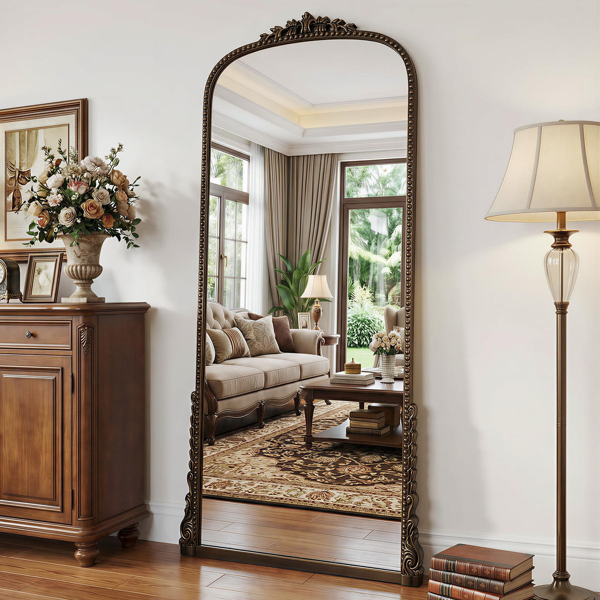 Antok 70"x28" Retro Full Length Mirror, Ornate Carved Floor Body Mirror