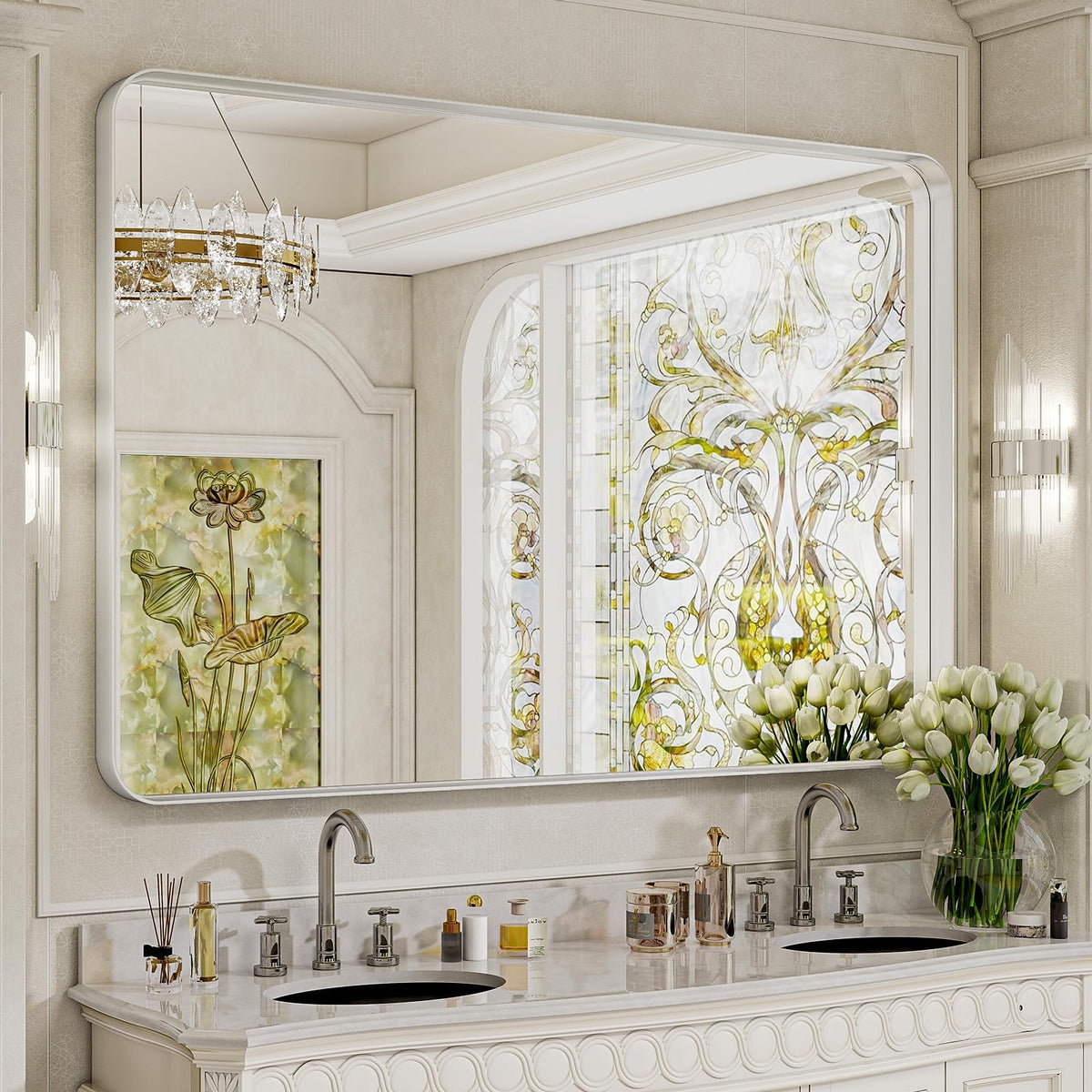 VooBang Bathroom Mirror 30"x48", Black Gorgeous Deep Frame Wall Mirror