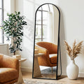 Arched Full Length Mirror with Stand, 56"x15" Full Body Floor Mirror, Black