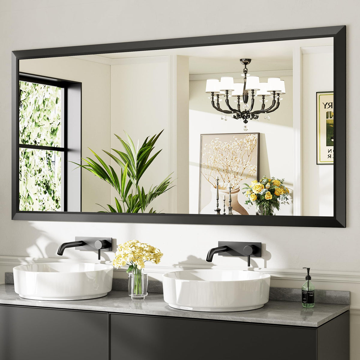 Briivue Black Metal Framed Bathroom Wall Mirror, 40x30 Inch