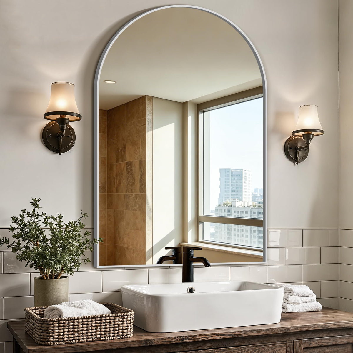Arched Bathroom Vanity Mirror for Over Sink, 2 Pack 30”x20”, Black