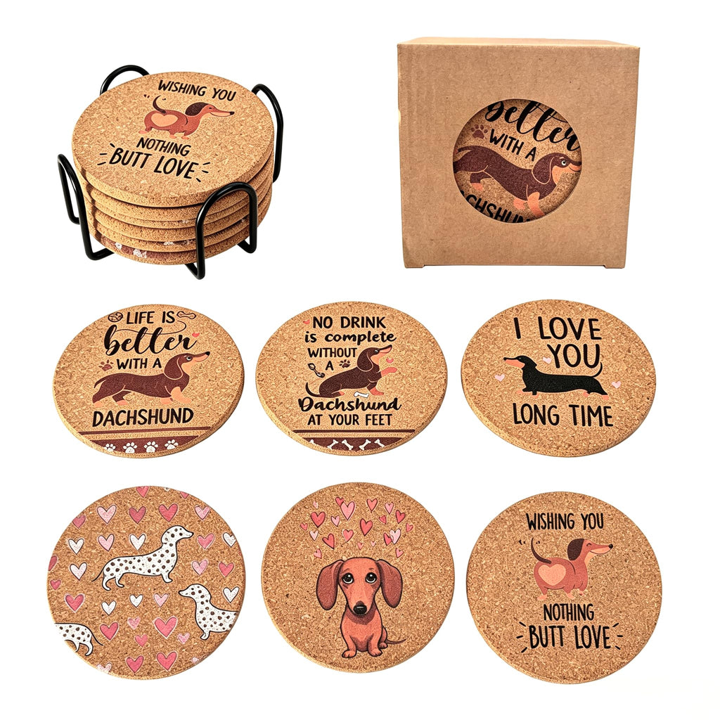 Cork Coasters Set of 8,Colorful Drink Coaster with Holder,4 Inch