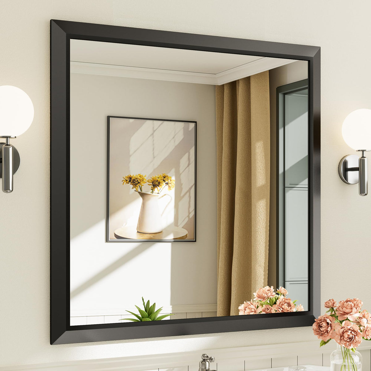 Briivue Black Metal Framed Bathroom Wall Mirror, 40x30 Inch