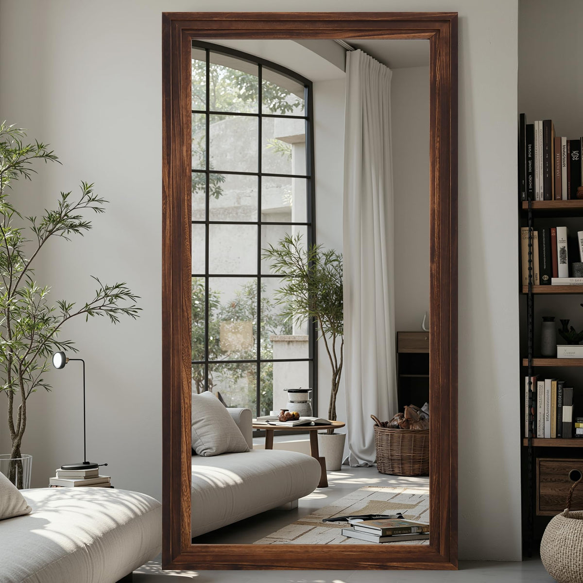 Full Length Mirror 71"x32", Arched Solid Wood Frame with Stand