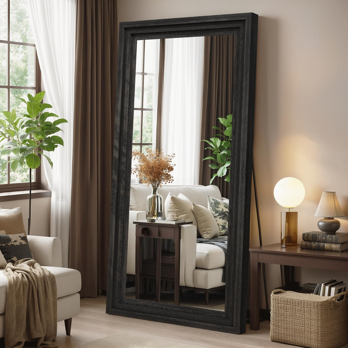 Wood Full Length Mirror 71"x30", Large Solid Wood Frame Floor Mirror