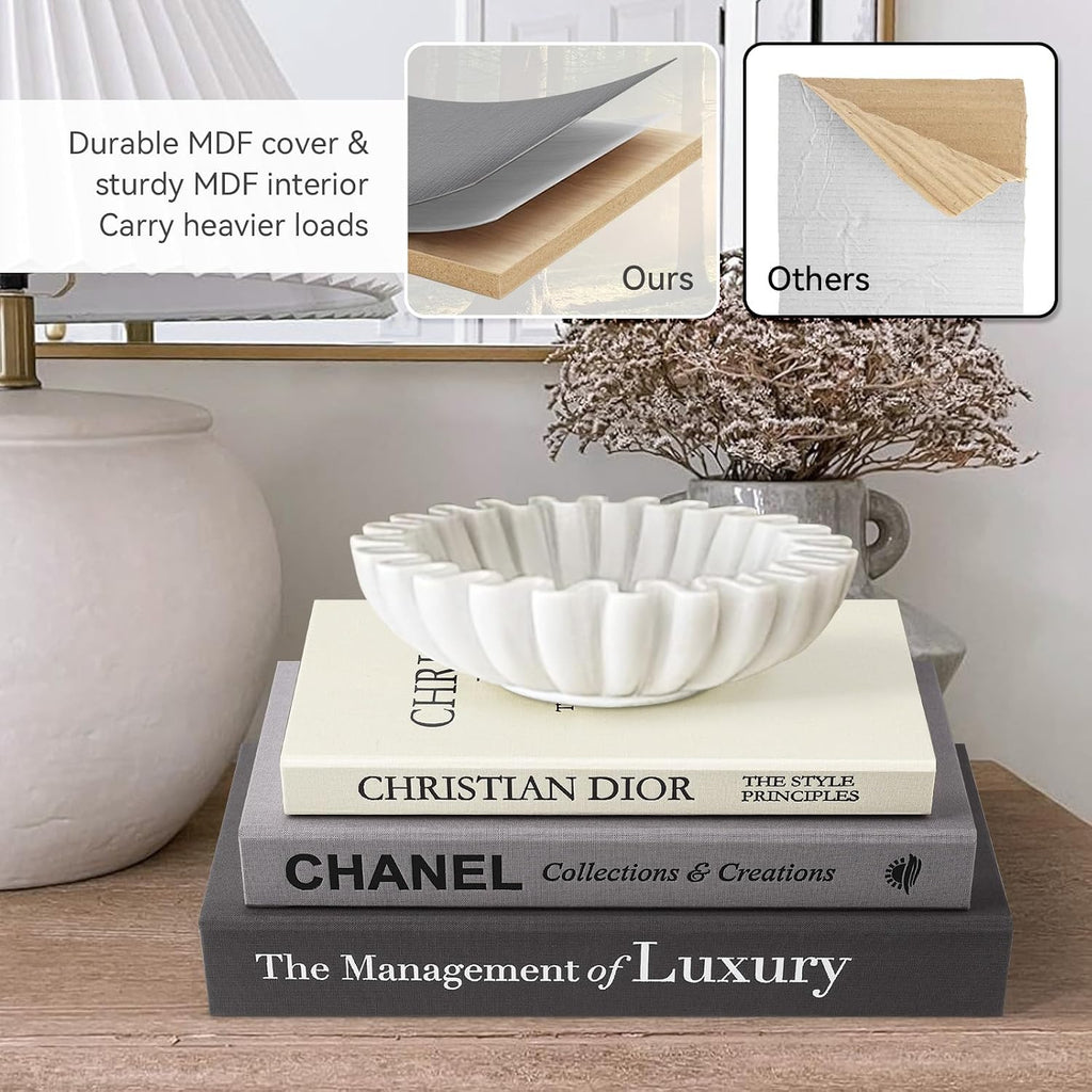 1DOT2 Decorative Books Set of 3, Black-Gray-Beige Luxury Coffee Table Books