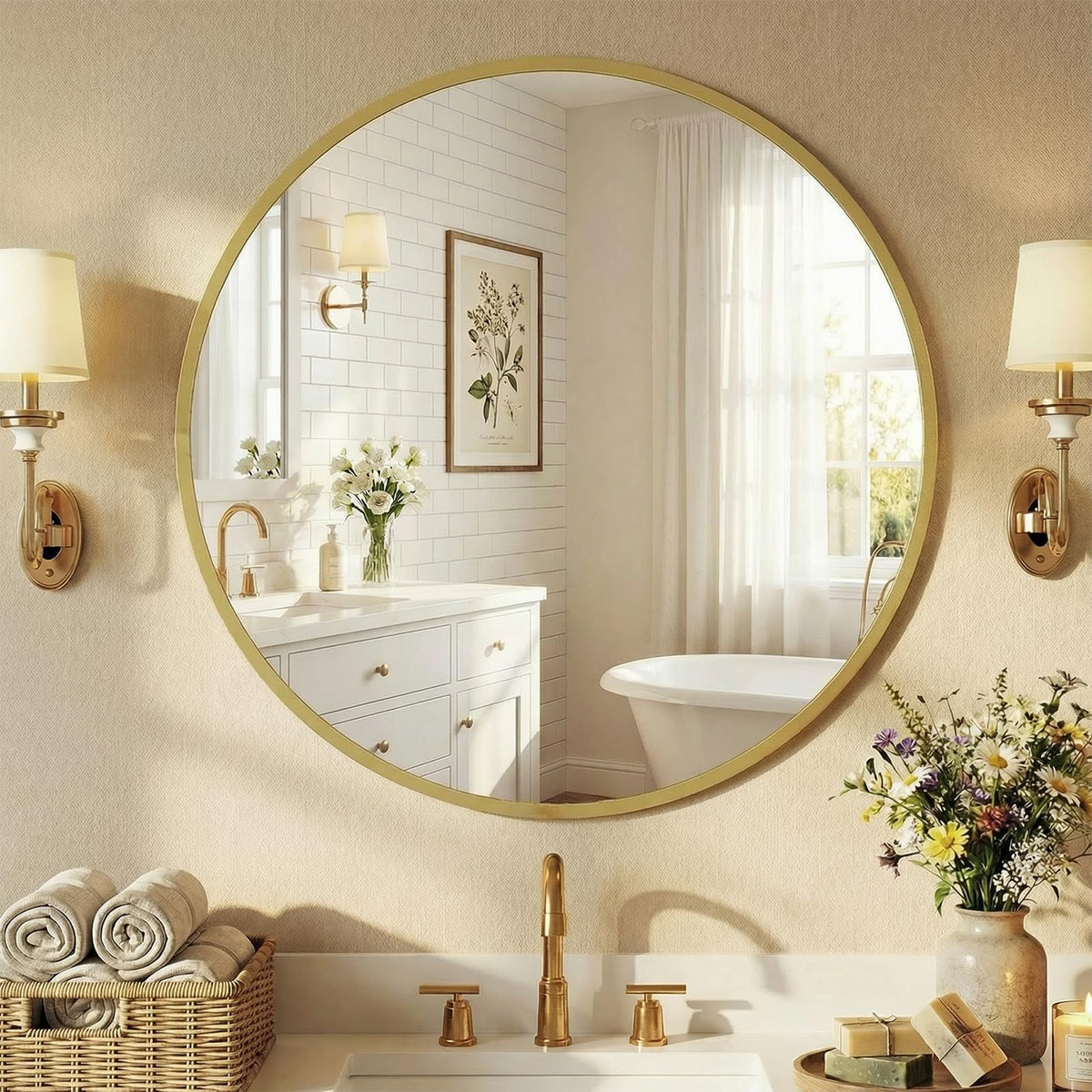 NEWBULIG 36 Inch Round Wall Mirror, Bathroom Mirrors for Over Sink