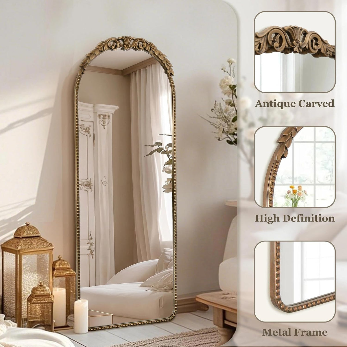 Besdomus Gold Full Length Mirror: 19"x53" Vintage Ornate Floor Mirror